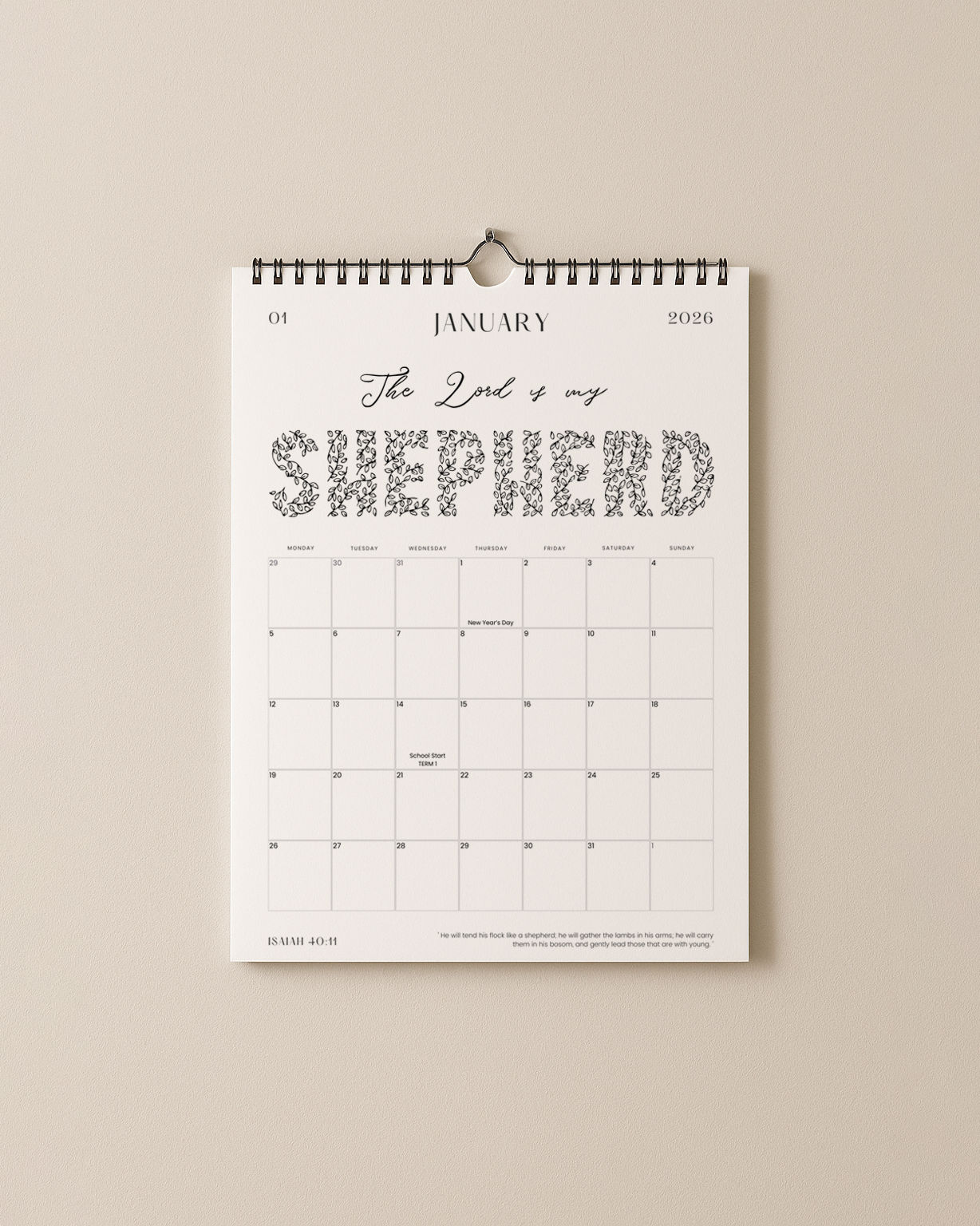 2026 Christian A3 Wall Calendar - Psalm 23