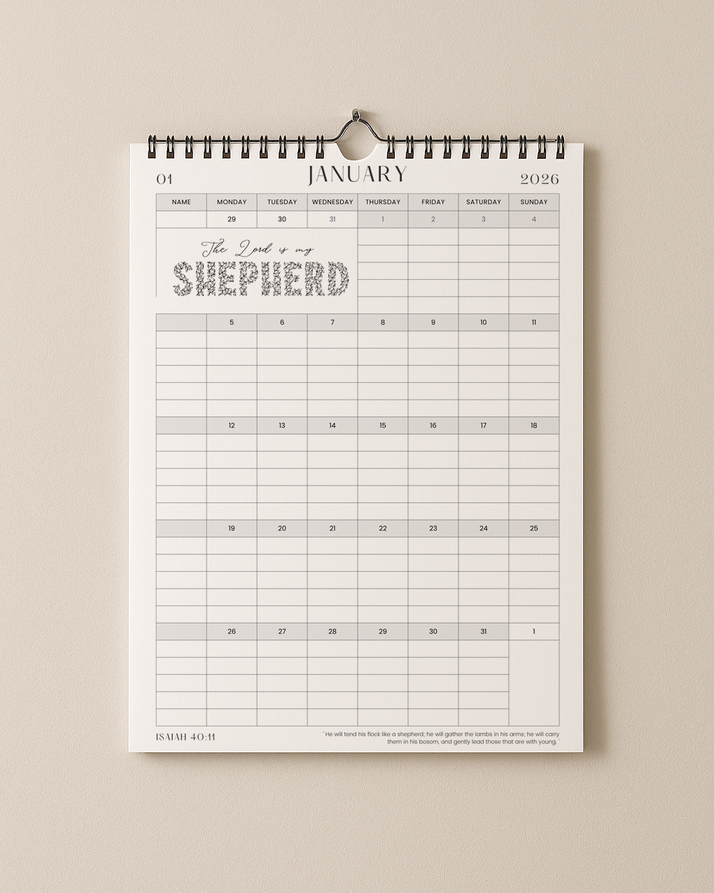 2026 Christian Family Wall Planner  - A2 Monthly Calendar